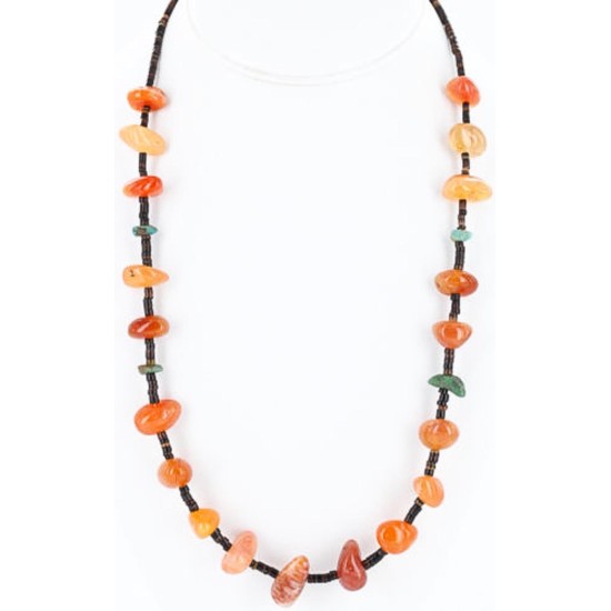 Certified Authentic Navajo .925 Sterling Silver Natural Turquoise Carnelian Native American Necklace 15888-2