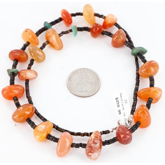 Certified Authentic Navajo .925 Sterling Silver Natural Turquoise Carnelian Native American Necklace 15888-2