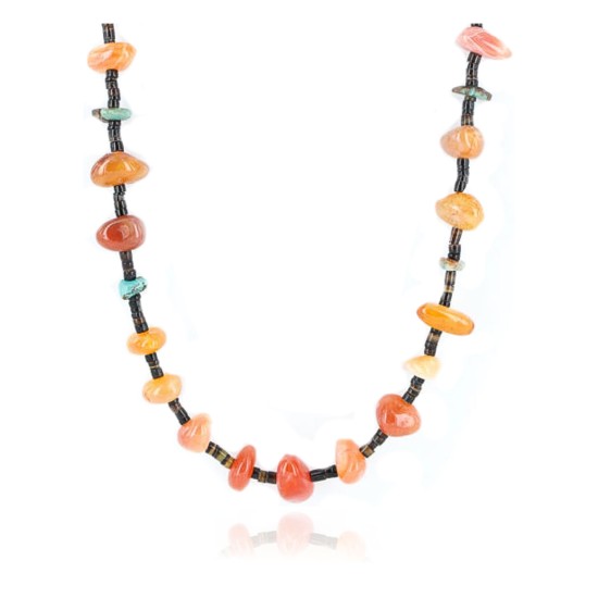 Certified Authentic Navajo .925 Sterling Silver Natural Turquoise Carnelian Native American Necklace 15888-3