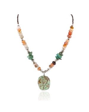 Certified Authentic Navajo .925 Sterling Silver Natural Turquoise Carnelian Native American Necklace 750102-27