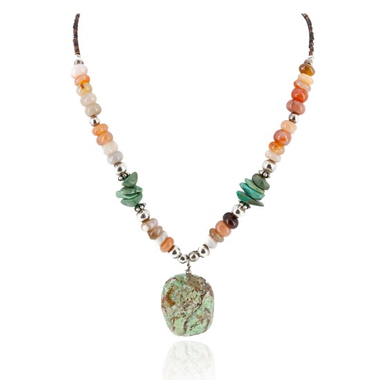 Certified Authentic Navajo .925 Sterling Silver Natural Turquoise Carnelian Native American Necklace 750102-27
