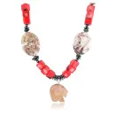 Navajo .925 Sterling Silver Natural Turquoise CORAL 9 Native American Necklace 371024333338