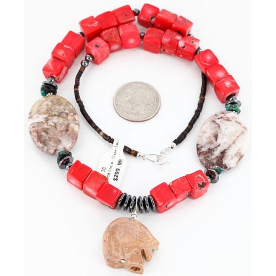 Certified Authentic Navajo .925 Sterling Silver Natural Turquoise CORAL 9 Native American Necklace 371024333338