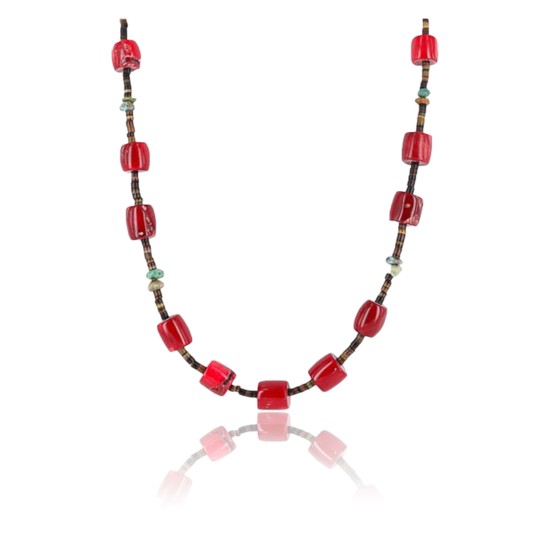 Certified Authentic Navajo .925 Sterling Silver Natural Turquoise CORAL 95 Native American Necklace 15755-95