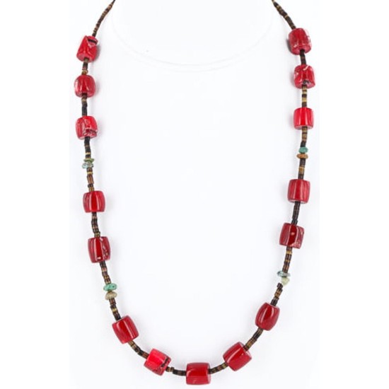 Certified Authentic Navajo .925 Sterling Silver Natural Turquoise CORAL 95 Native American Necklace 15755-95