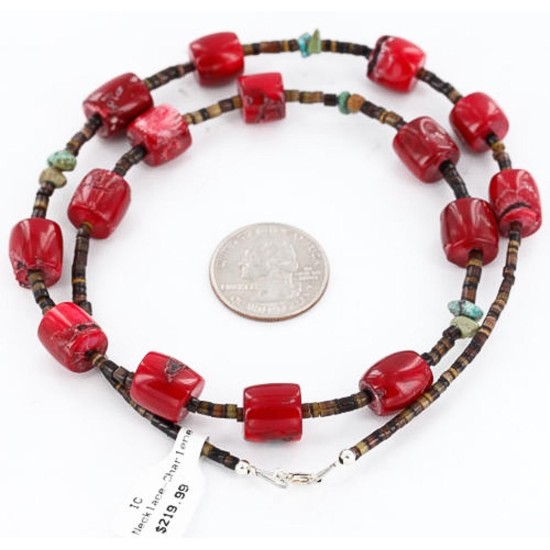 Certified Authentic Navajo .925 Sterling Silver Natural Turquoise CORAL 95 Native American Necklace 15755-95