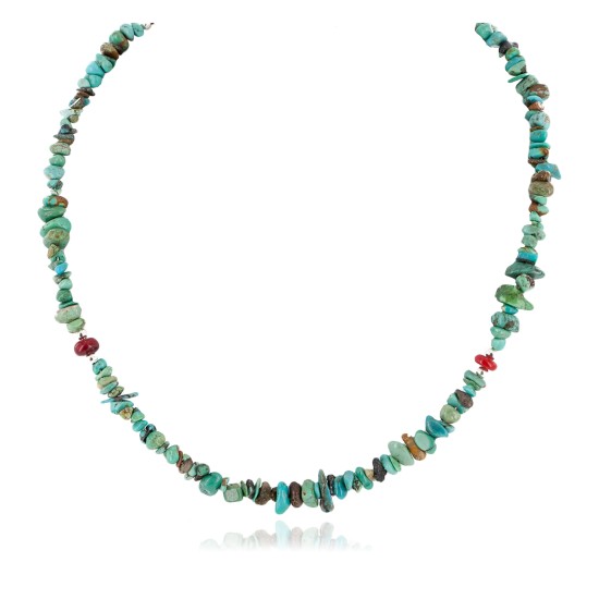 Certified Authentic Navajo .925 Sterling Silver Natural Turquoise Coral Chain Native American Necklace 25289-1