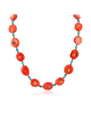 Certified Authentic Navajo .925 Sterling Silver Natural Turquoise Coral Hematite Native American Necklace 25210