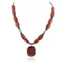 Navajo .925 Sterling Silver Natural Turquoise Coral Hematite Native American Necklace 25215-102