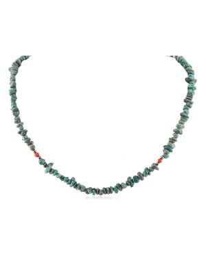 Certified Authentic Navajo .925 Sterling Silver Natural Turquoise Coral Native American Necklace 15771-200