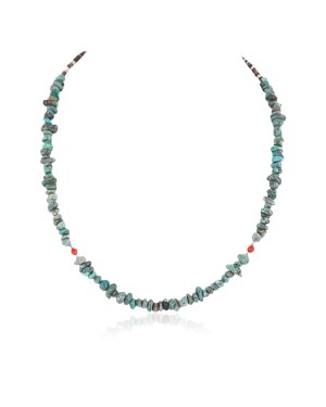 Certified Authentic Navajo .925 Sterling Silver Natural Turquoise Coral Native American Necklace 15771-28