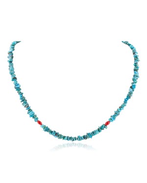Certified Authentic Navajo .925 Sterling Silver Natural Turquoise Coral Native American Necklace 15771-81