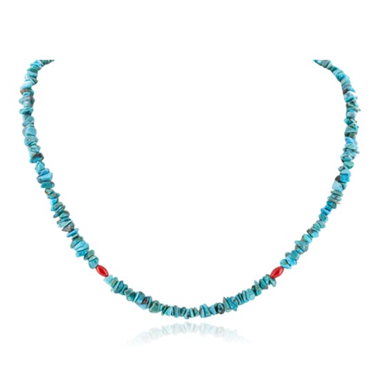 Certified Authentic Navajo .925 Sterling Silver Natural Turquoise Coral Native American Necklace 15771-81 Certified Authentic Navajo .925 Sterling Silver Natural Turquoise Coral Native American Necklace 15771-81