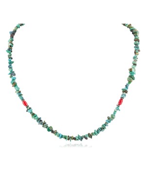 Certified Authentic Navajo .925 Sterling Silver Natural Turquoise Coral Native American Necklace 15851-67