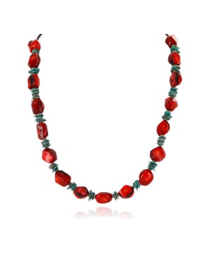 Certified Authentic Navajo .925 Sterling Silver Natural Turquoise Coral Native American Necklace 15998