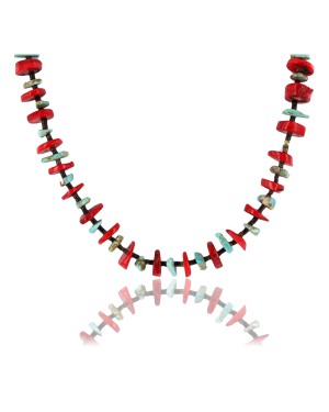 Certified Authentic Navajo .925 Sterling Silver Natural Turquoise Coral Native American Necklace 390828597399