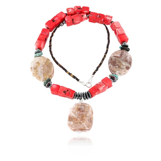 Certified Authentic Navajo .925 Sterling Silver Natural Turquoise CORAL Native American Necklace 750117-3