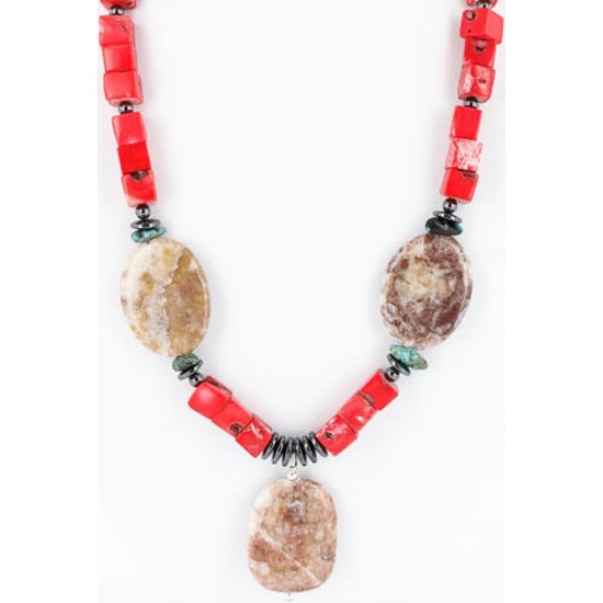 Certified Authentic Navajo .925 Sterling Silver Natural Turquoise CORAL Native American Necklace 750117-3