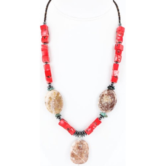 Certified Authentic Navajo .925 Sterling Silver Natural Turquoise CORAL Native American Necklace 750117-3