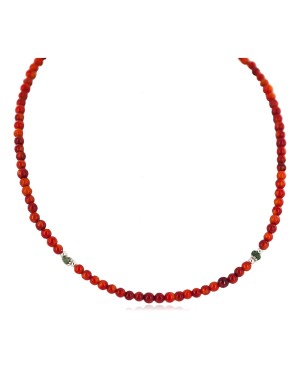 Certified Authentic Navajo .925 Sterling Silver Natural Turquoise Coral Native American Necklace  95001