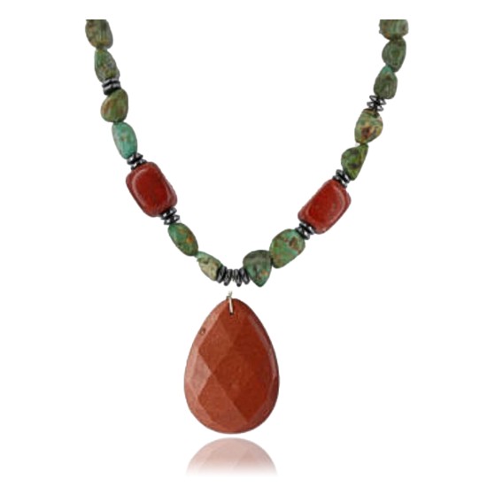 Certified Authentic Navajo .925 Sterling Silver Natural Turquoise Gold Stone Native American Necklace 15810-40