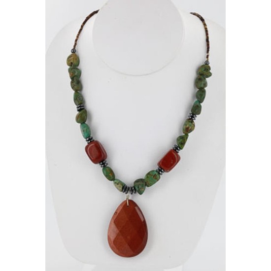 Certified Authentic Navajo .925 Sterling Silver Natural Turquoise Gold Stone Native American Necklace 15810-40