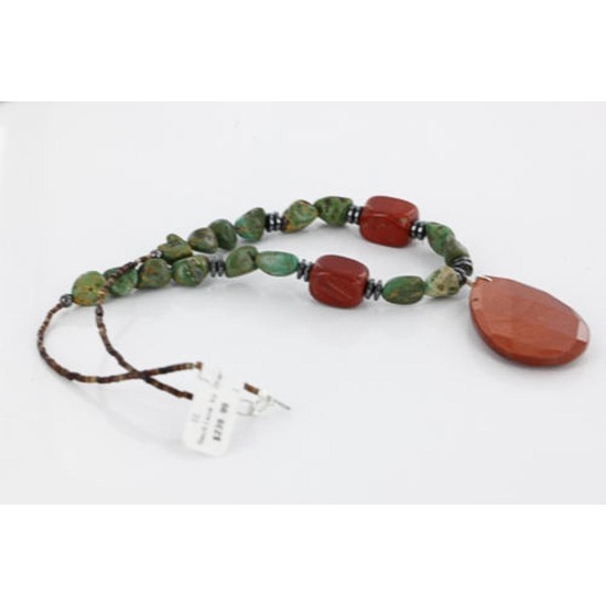 Certified Authentic Navajo .925 Sterling Silver Natural Turquoise Gold Stone Native American Necklace 15810-40