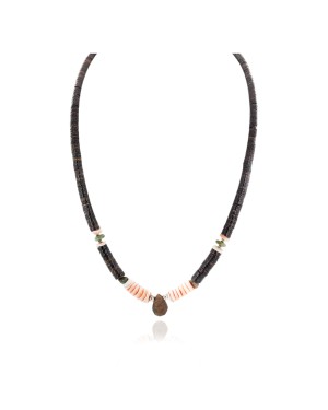 Certified Authentic Navajo .925 Sterling Silver Natural Turquoise Graduated Heishi and Spiny Oyster Native American Necklace  17081-6