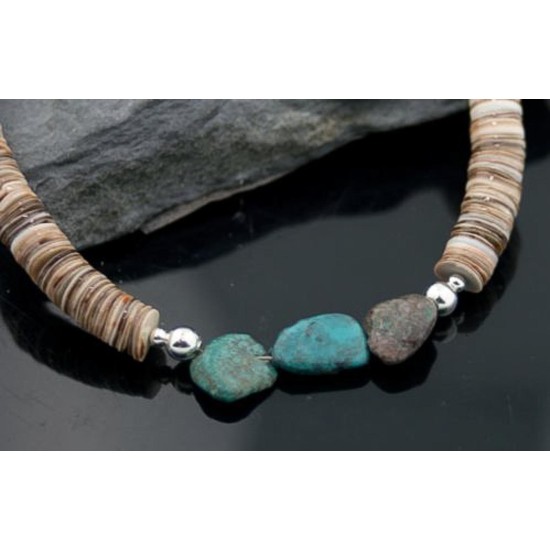 Certified Authentic Navajo .925 Sterling Silver Natural Turquoise Graduated Heishi Native American Necklace 7501008-14