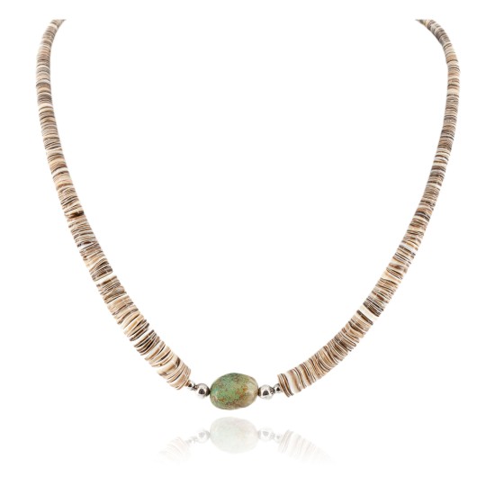 Certified Authentic Navajo .925 Sterling Silver Natural Turquoise Graduated Heishi Native American Necklace 7501008-22