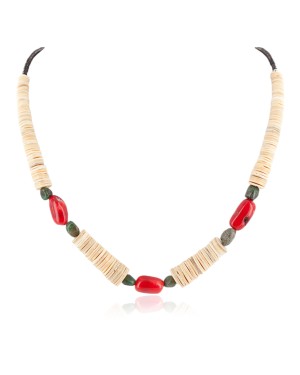 Certified Authentic Navajo .925 Sterling Silver Natural Turquoise Graduated Melon Shell Coral Native American Necklace 25228-1