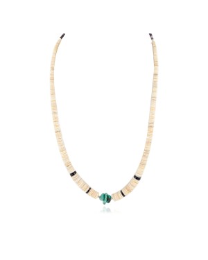 Certified Authentic Navajo .925 Sterling Silver Natural Turquoise Graduated Melon Shell Native American Necklace 14905-4