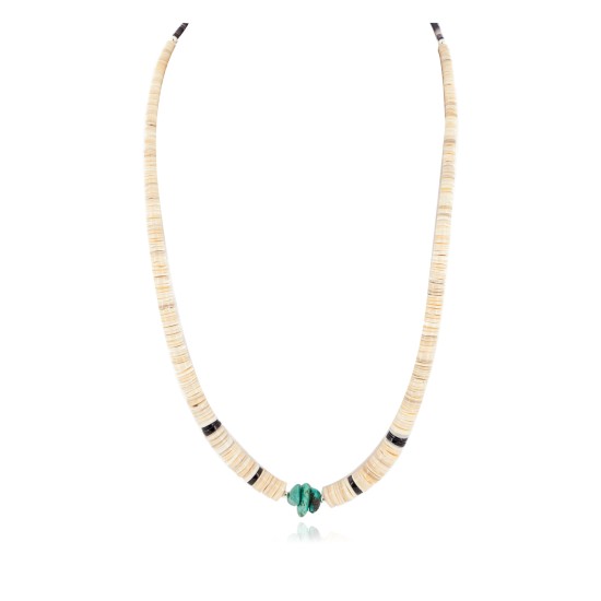 Certified Authentic Navajo .925 Sterling Silver Natural Turquoise Graduated Melon Shell Native American Necklace 14905-4