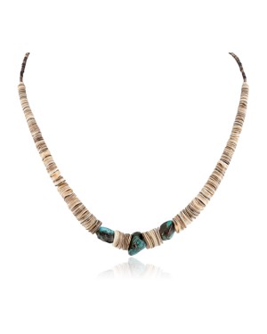 Certified Authentic Navajo .925 Sterling Silver Natural Turquoise Graduated Melon Shell Native American Necklace 15427-6