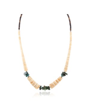 Certified Authentic Navajo .925 Sterling Silver Natural Turquoise Graduated Melon Shell Native American Necklace 15432-113
