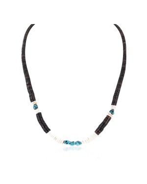 Certified Authentic Navajo .925 Sterling Silver Natural Turquoise Graduated Melon Shell Native American Necklace 25341-5