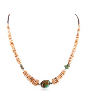 Certified Authentic Navajo .925 Sterling Silver Natural Turquoise Graduated Spiny Oyster Native American Necklace 17059