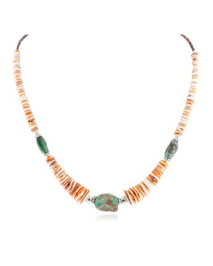 Certified Authentic Navajo .925 Sterling Silver Natural Turquoise Graduated Spiny Oyster Native American Necklace 17060