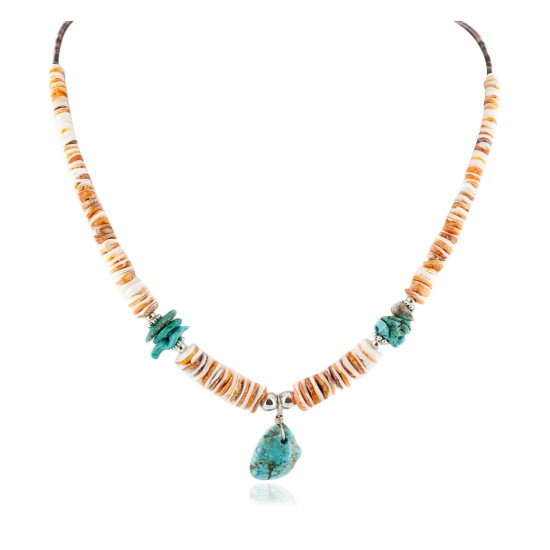 Certified Authentic Navajo .925 Sterling Silver Natural Turquoise Graduated Spiny Oyster Native American Necklace 17066