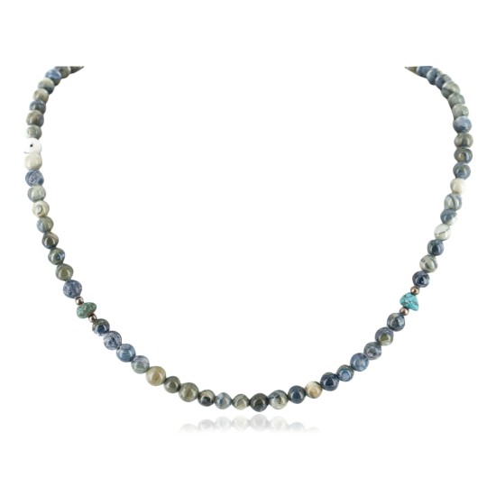 Certified Authentic Navajo .925 Sterling Silver Natural Turquoise Green Agate Native American Necklace 750119-19