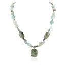 Certified Authentic Navajo .925 Sterling Silver Natural Turquoise Green Jasper Jade Native American Necklace 15432-54