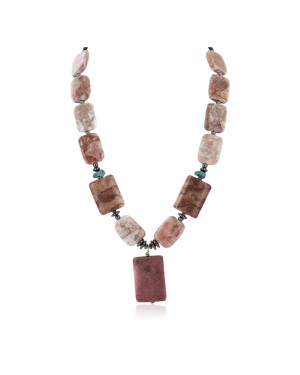 Certified Authentic Navajo .925 Sterling Silver Natural Turquoise Hematite and Jasper Native American Necklace 750122-41
