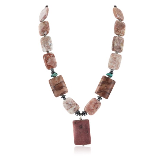 Certified Authentic Navajo .925 Sterling Silver Natural Turquoise Hematite and Jasper Native American Necklace 750122-41