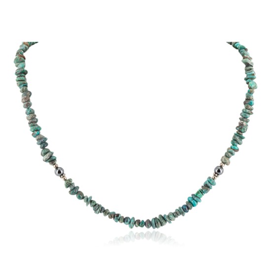 Certified Authentic Navajo .925 Sterling Silver Natural Turquoise Hematite Native American Necklace 15979-50