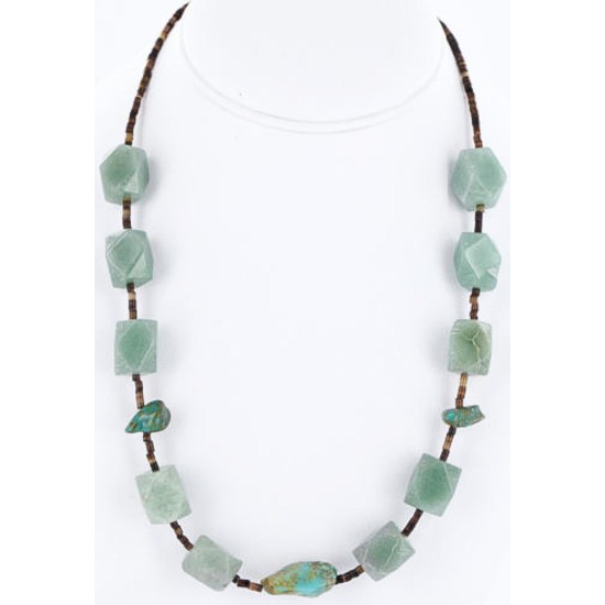 Certified Authentic Navajo .925 Sterling Silver Natural Turquoise JADE 91 Native American Necklace 15755-91