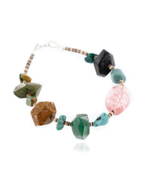 Certified Authentic Navajo .925 Sterling Silver Natural Turquoise, JADE and JASPER Native American Bracelet 371007270715