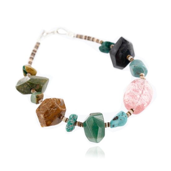 Certified Authentic Navajo .925 Sterling Silver Natural Turquoise, JADE and JASPER Native American Bracelet 371007270715