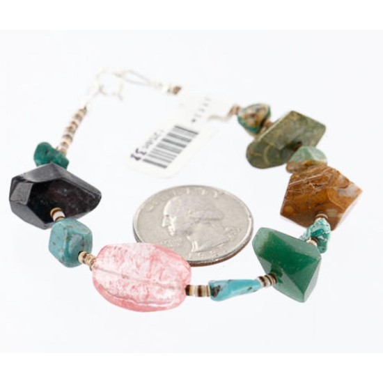 Certified Authentic Navajo .925 Sterling Silver Natural Turquoise, JADE and JASPER Native American Bracelet 371007270715