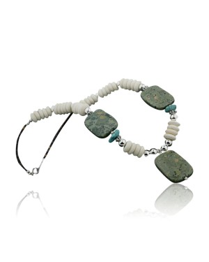 Certified Authentic Navajo .925 Sterling Silver Natural Turquoise Jasper Agate Disk Native American Necklace 15215-23
