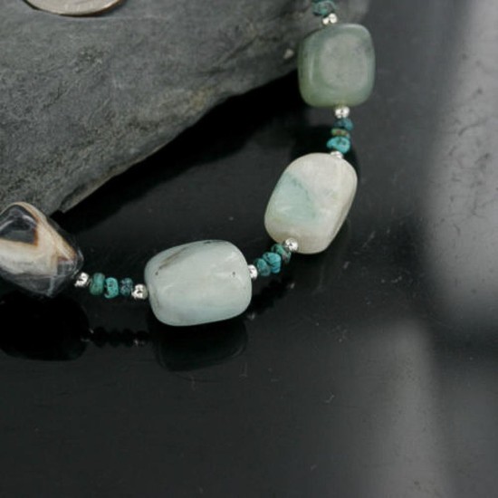 Certified Authentic Navajo .925 Sterling Silver Natural Turquoise Jasper Agate Native American Necklace 15422-48